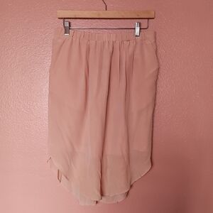 Silk Women's High Low Skirt in Pink Cream